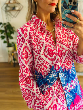 Printed Shirt Co-ord Pink & Blue