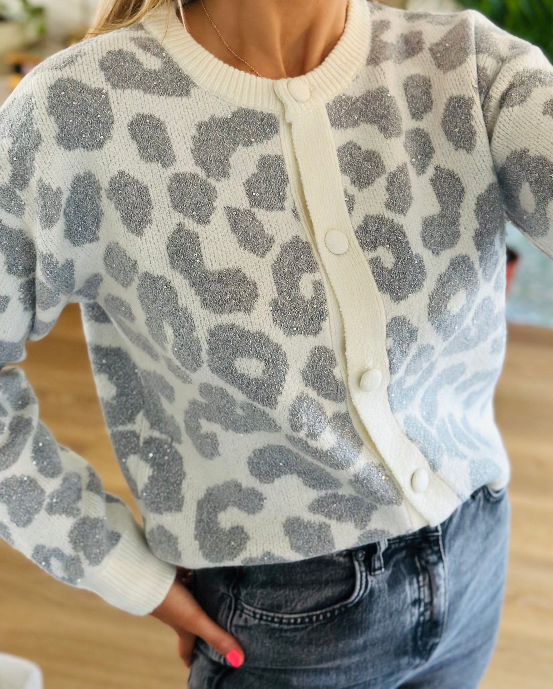 Leopard Cardigan in Grey