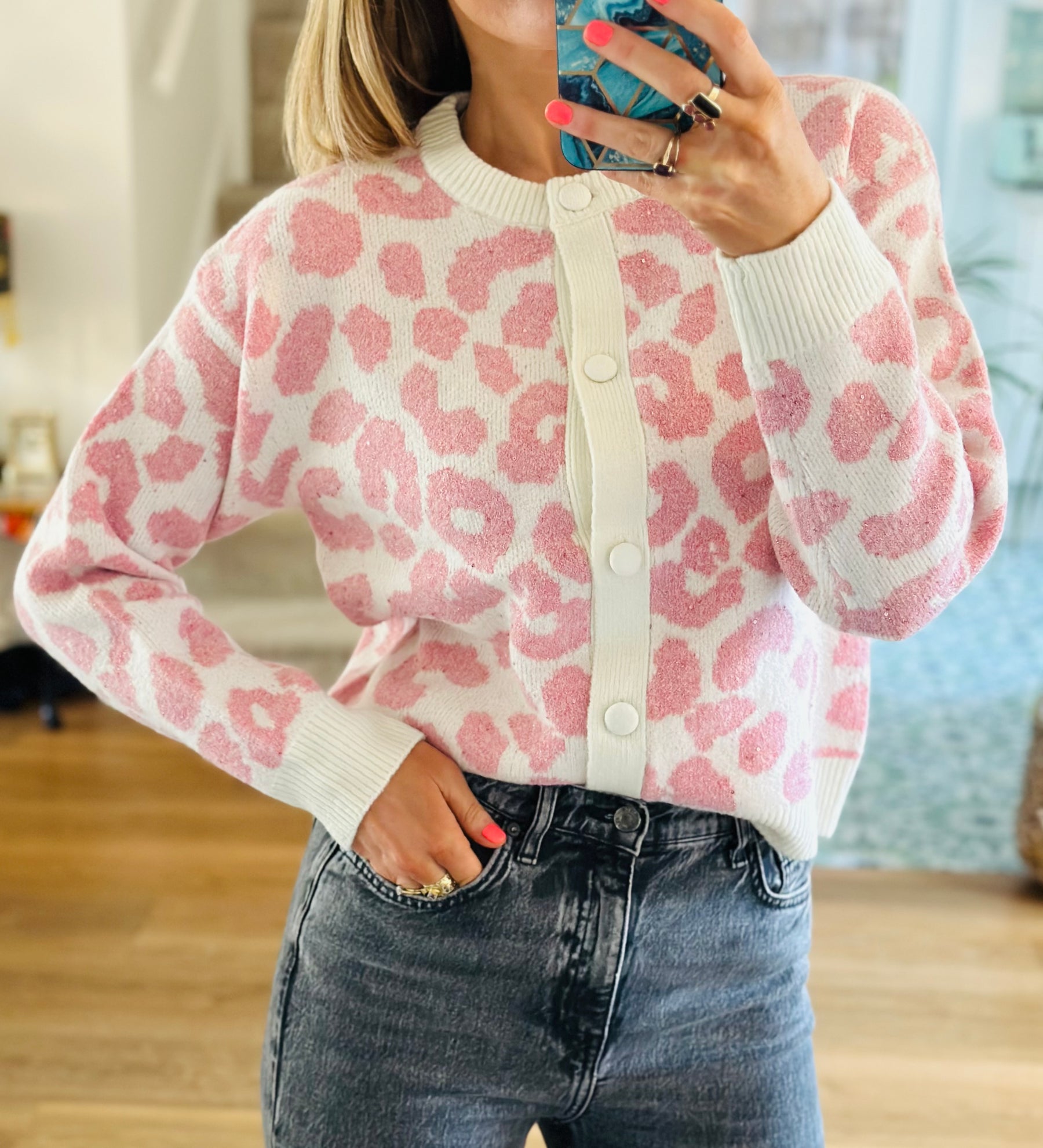 Leopard Cardigan in Pink