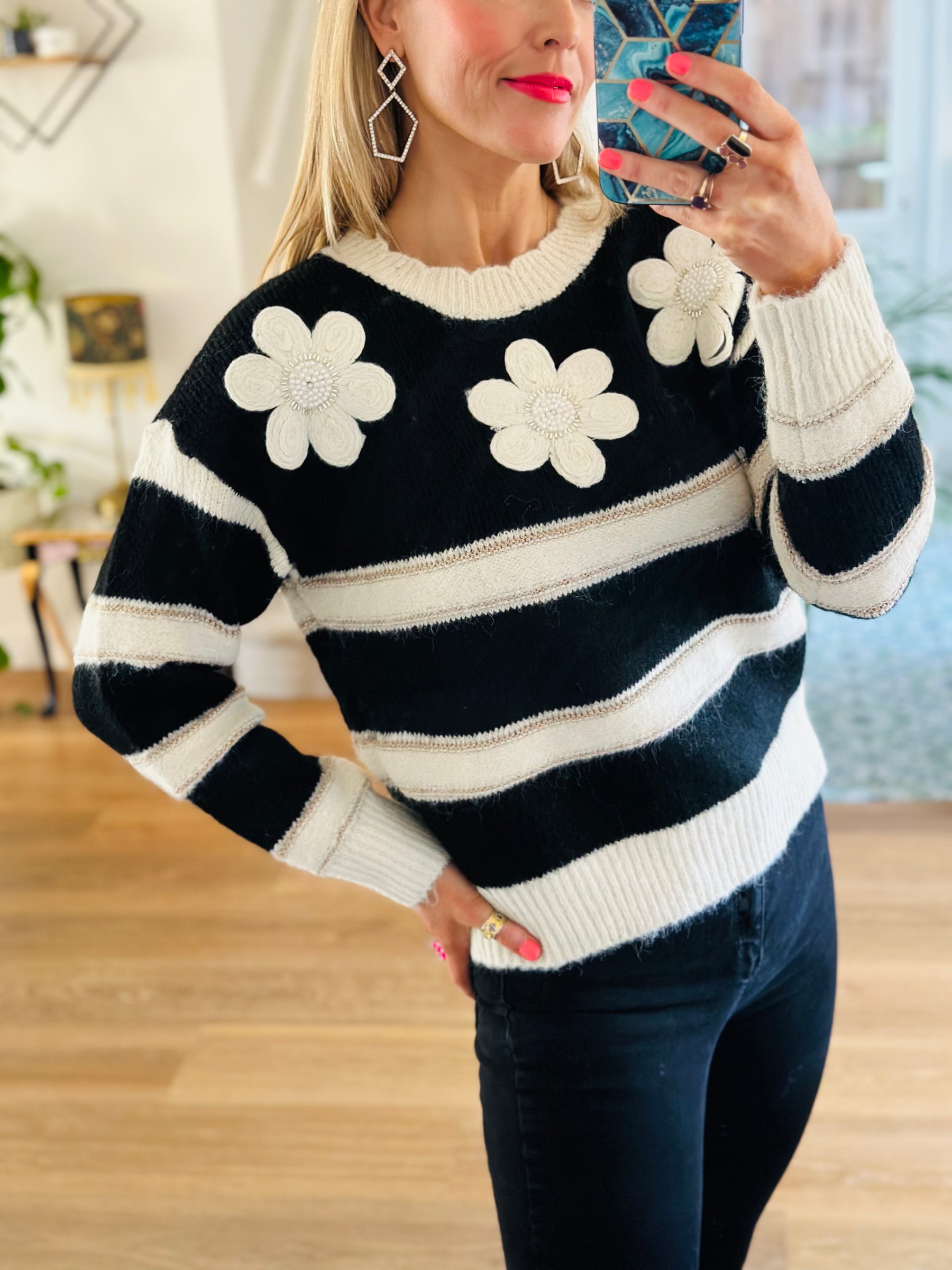 Flower Power Jumper in Black