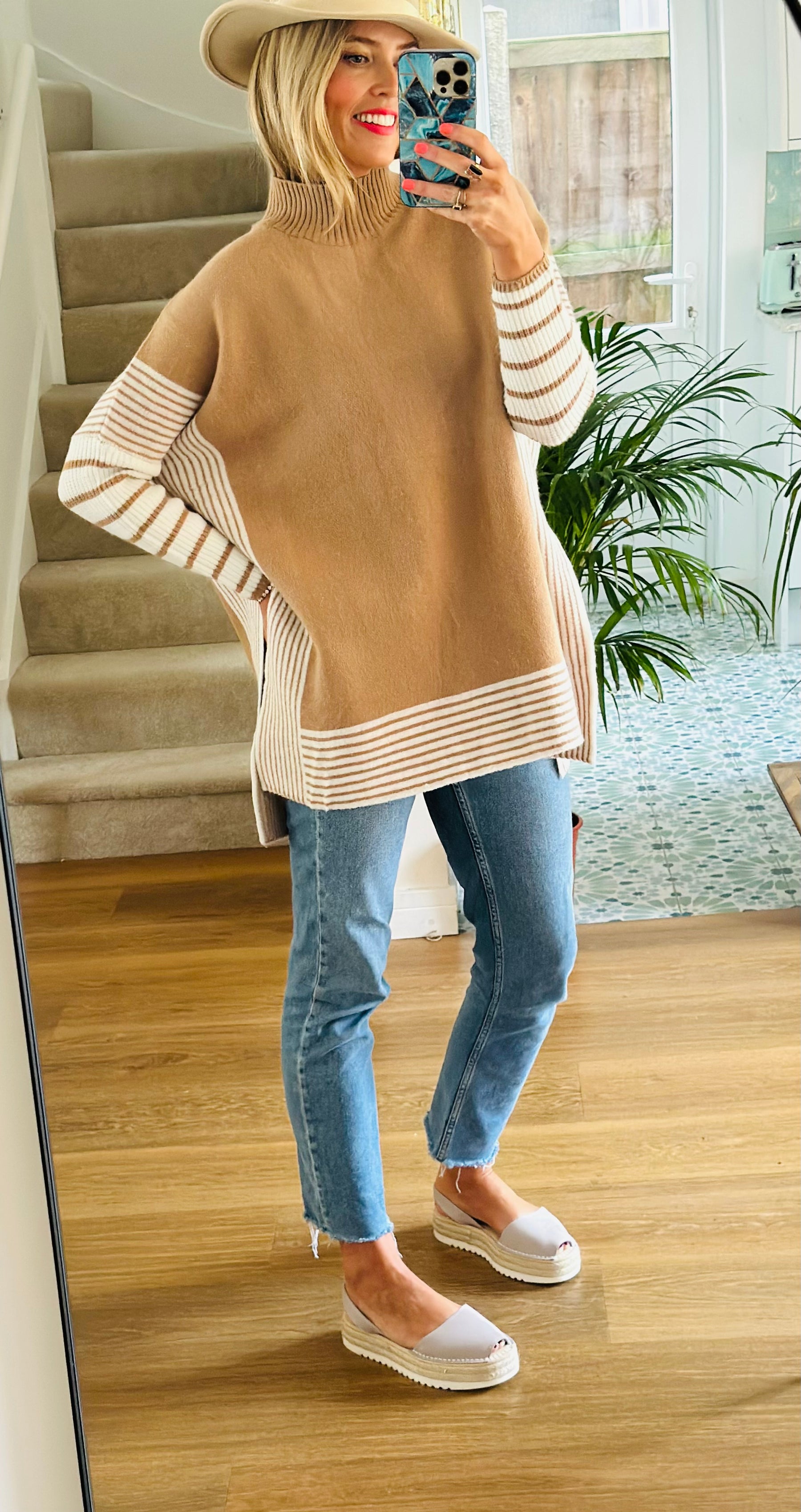 Striped Poncho Camel