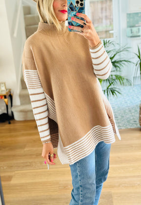 Striped Poncho Camel