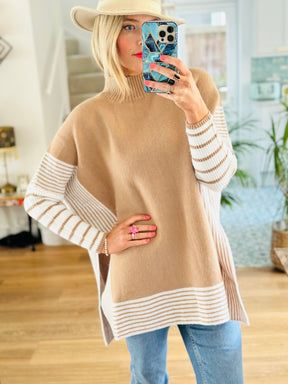 Striped Poncho Camel