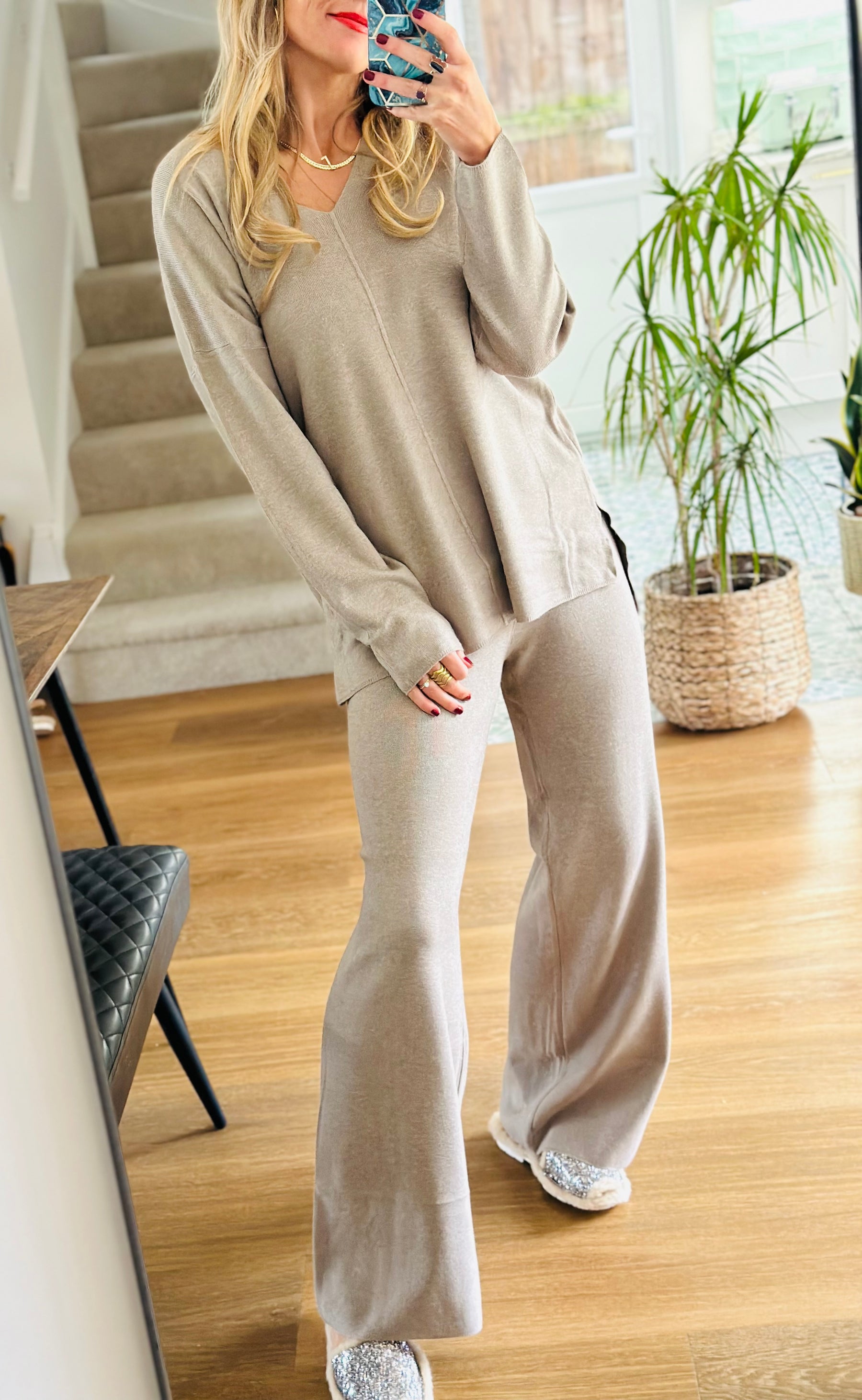 Camille Wide Leg Lounge Set in Taupe