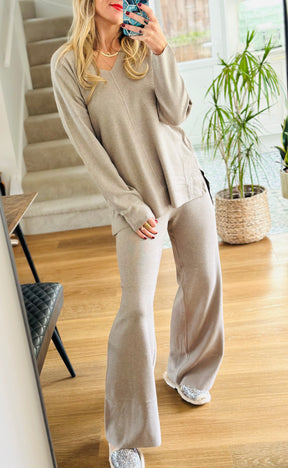 Camille Wide Leg Lounge Set in Taupe