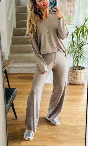 Camille Wide Leg Lounge Set in Taupe