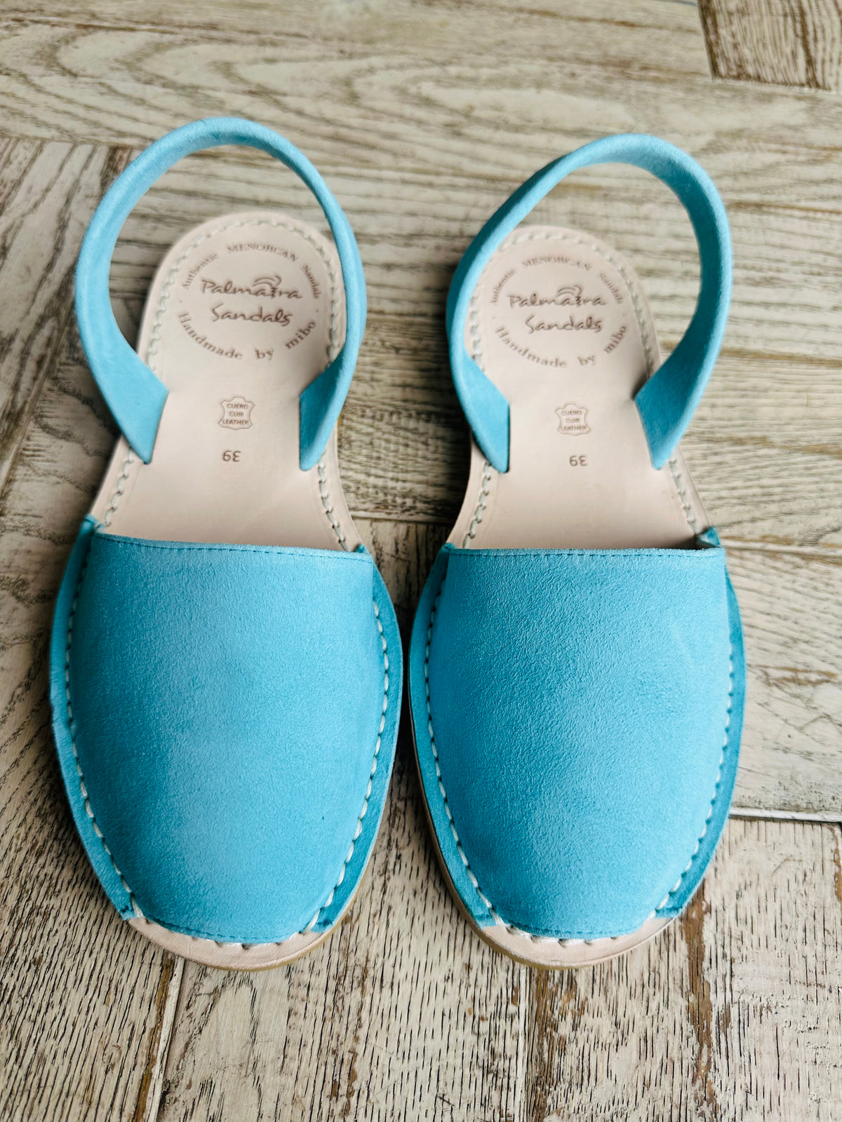 SAMPLE SALE Turquoise Blue Suede avarcas SIZE 39