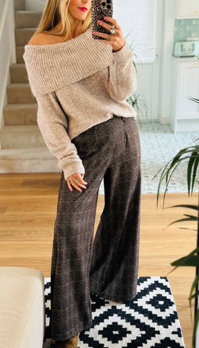 Wide Leg Tweed Effect Trousers