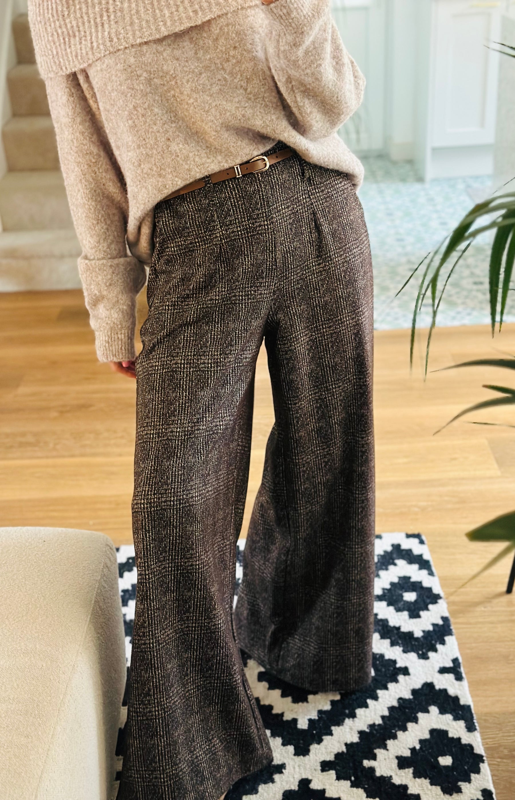 Wide Leg Tweed Effect Trousers