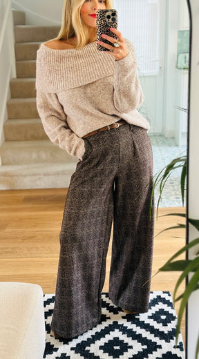 Wide Leg Tweed Effect Trousers