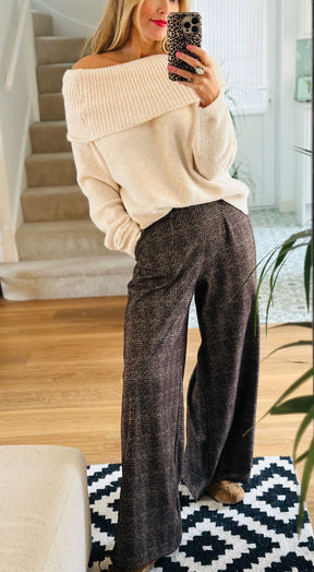 Wide Leg Tweed Effect Trousers