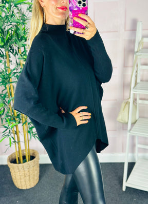 Turtle Neck Poncho Style Jumper Black