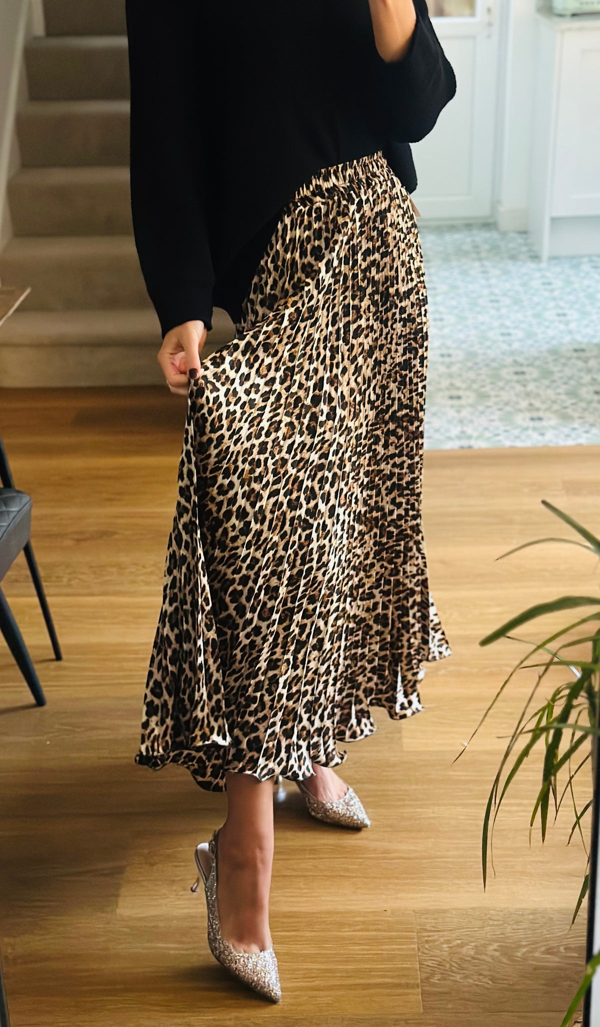 Leopard Print Plise Skirt