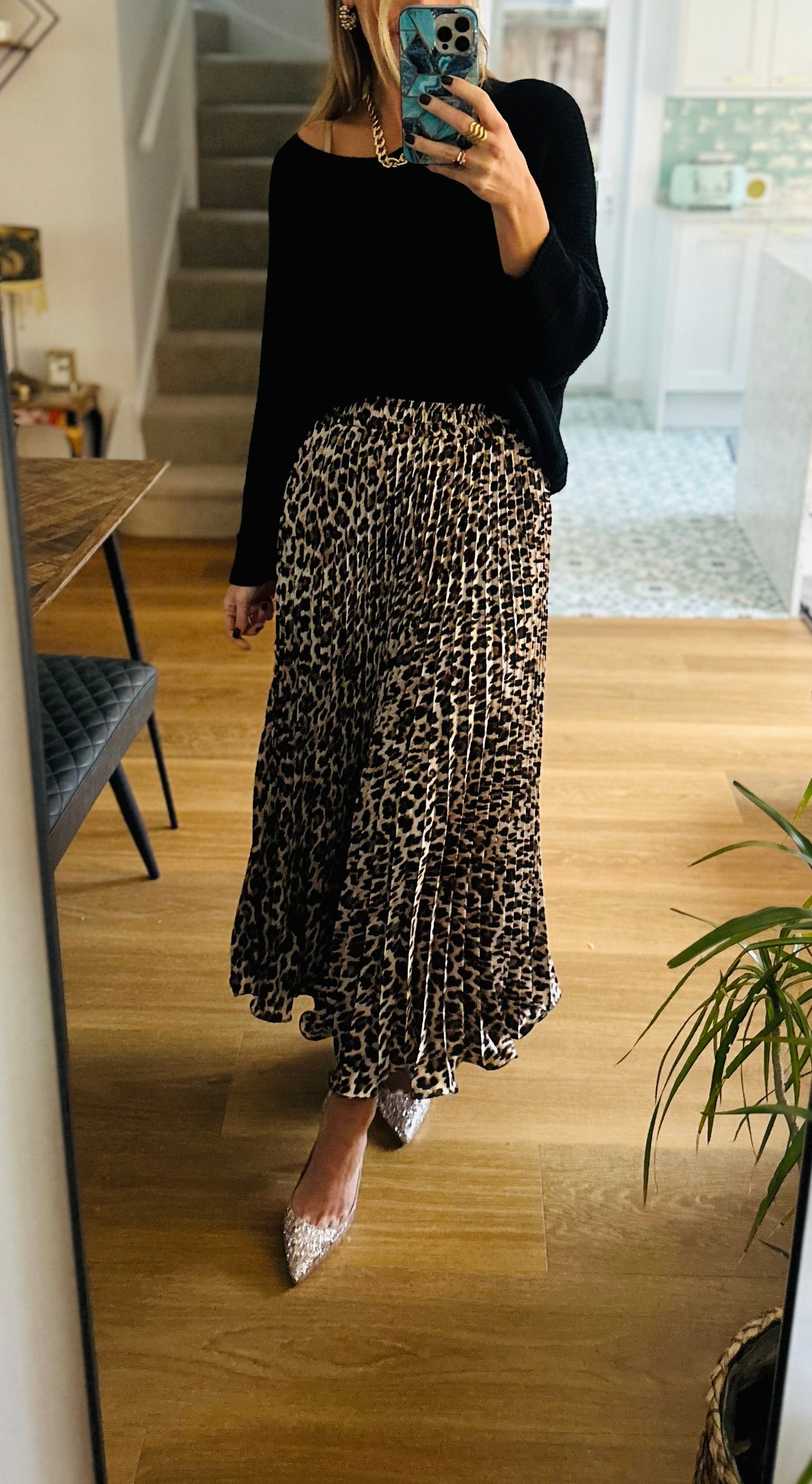 Leopard Print Plise Skirt