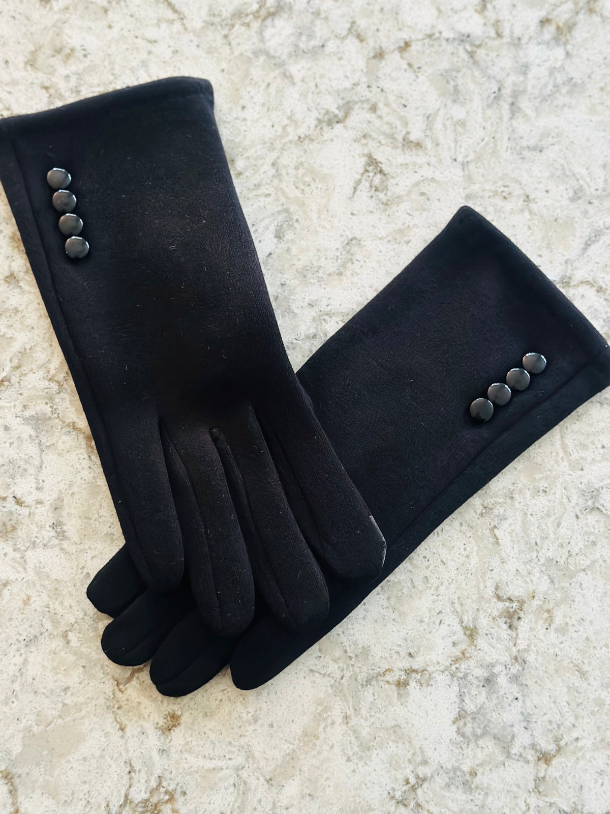 Black Button Detail Gloves