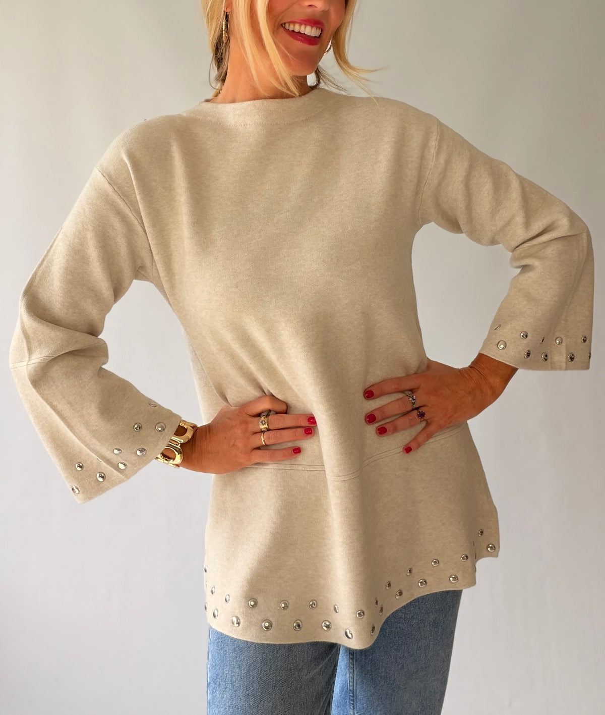 Knitted Tunic Jumper with Studs