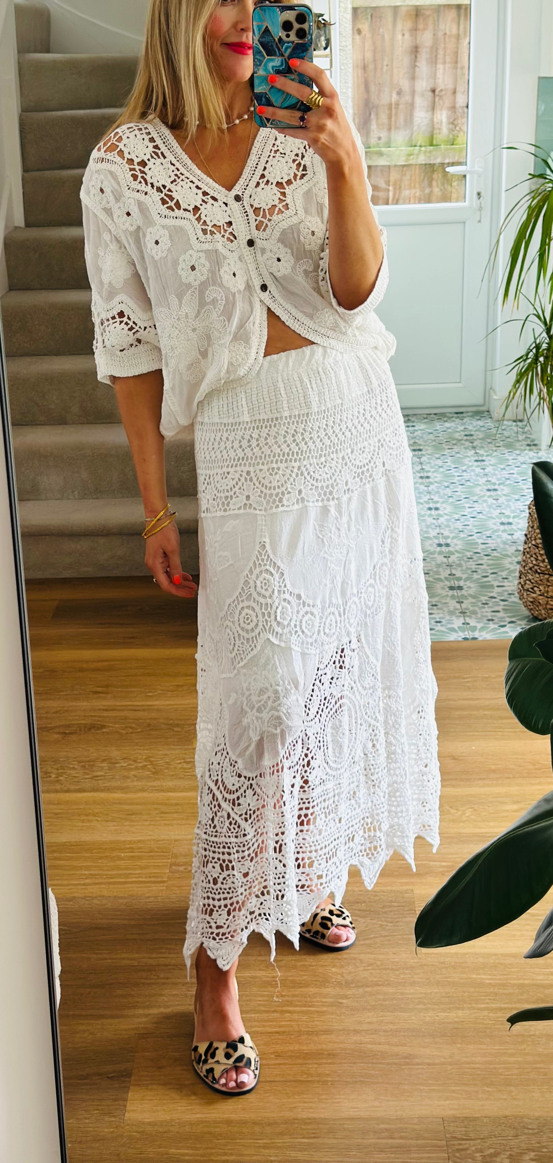 White crochet folk skirt