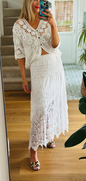 White crochet folk skirt