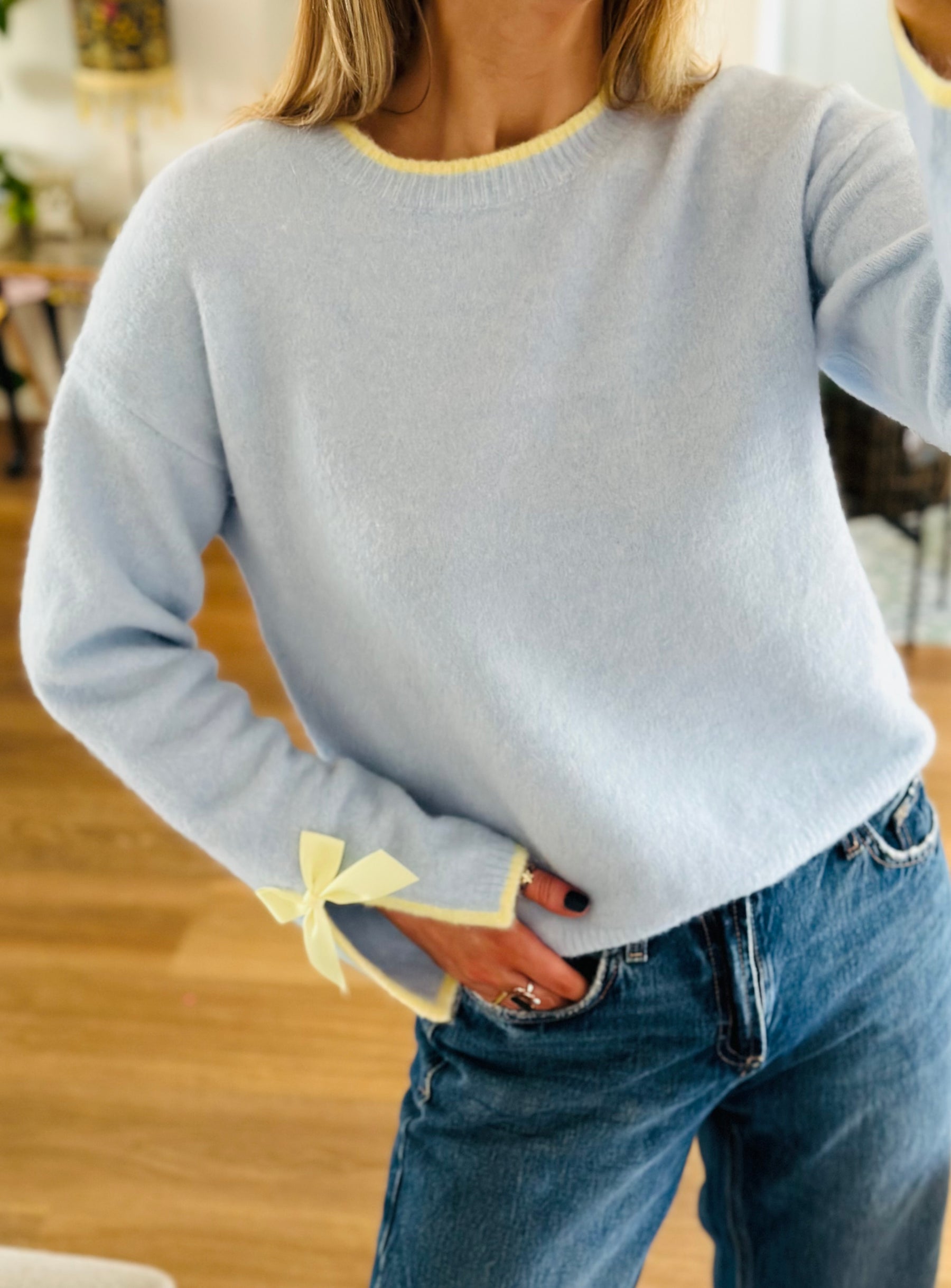 Baby Blue Bow Cuff Jumper