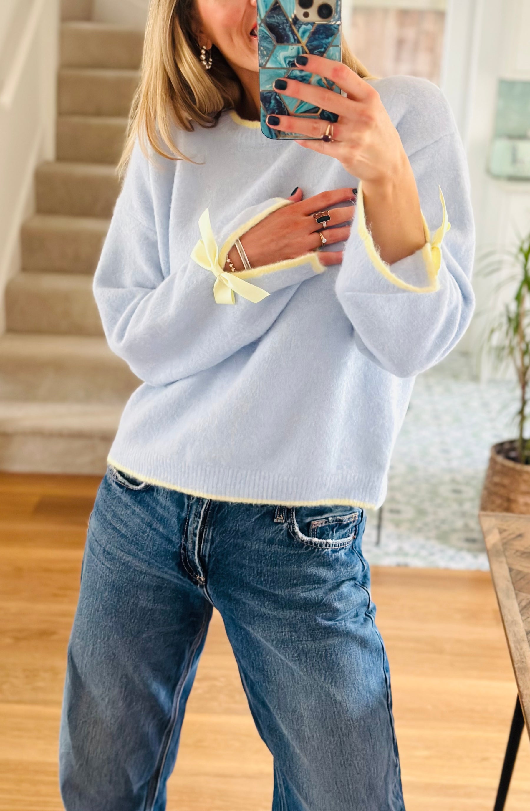 Baby Blue Bow Cuff Jumper