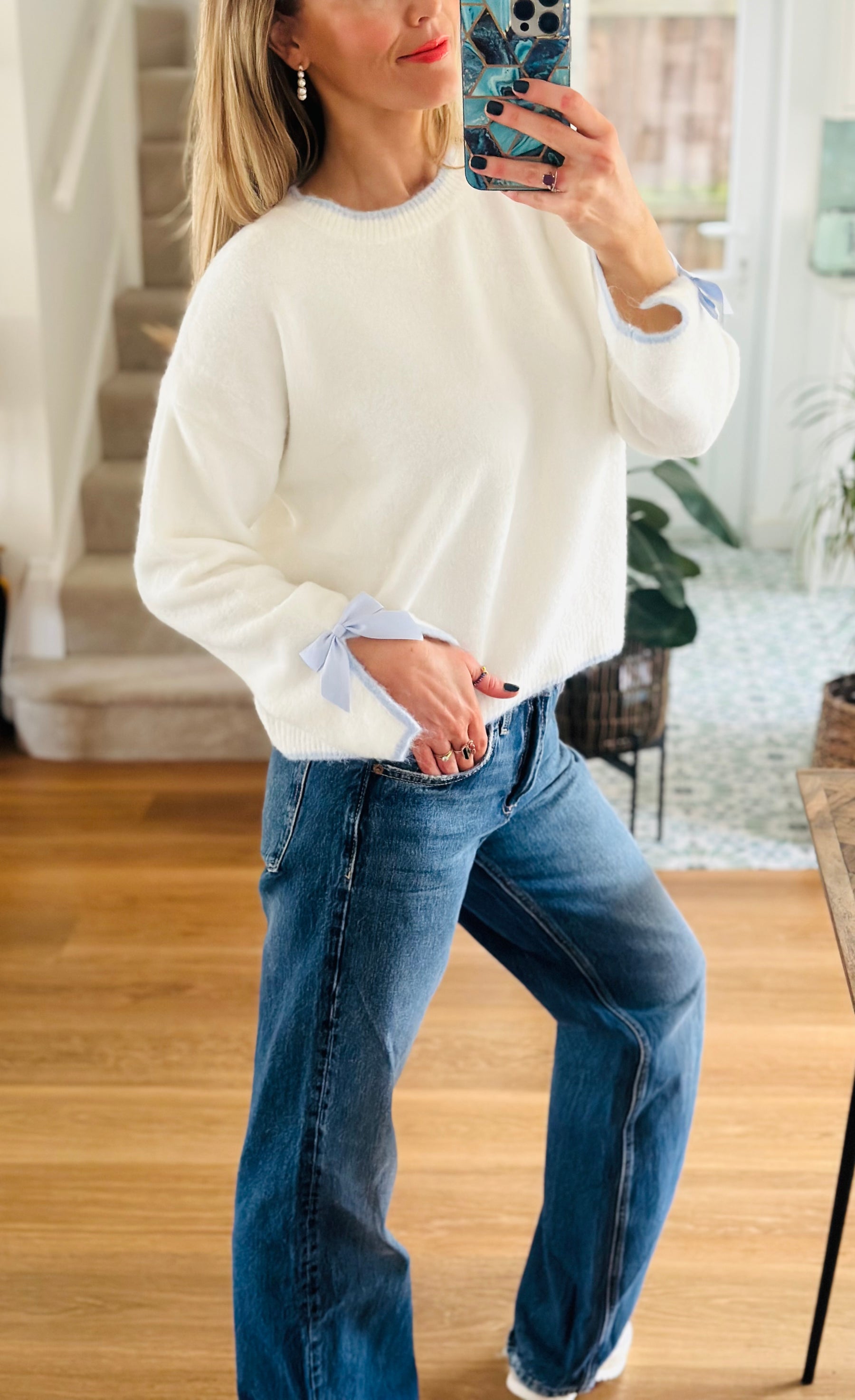 Winter White Bow Cuff Jumper