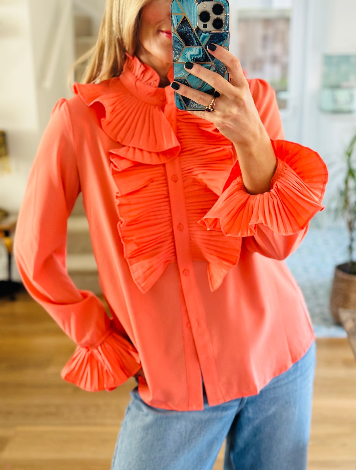 Coral Ruffle Shirt