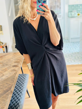Black twist front dress