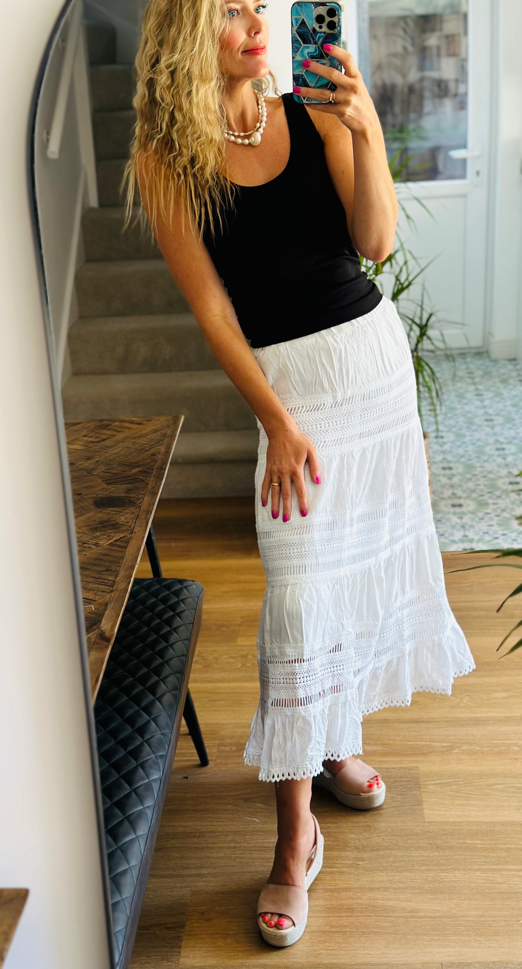 White Cotton Maxi Skirt