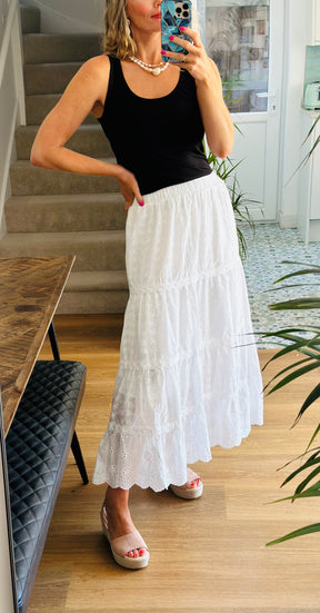 White Cotton Maxi Skirt