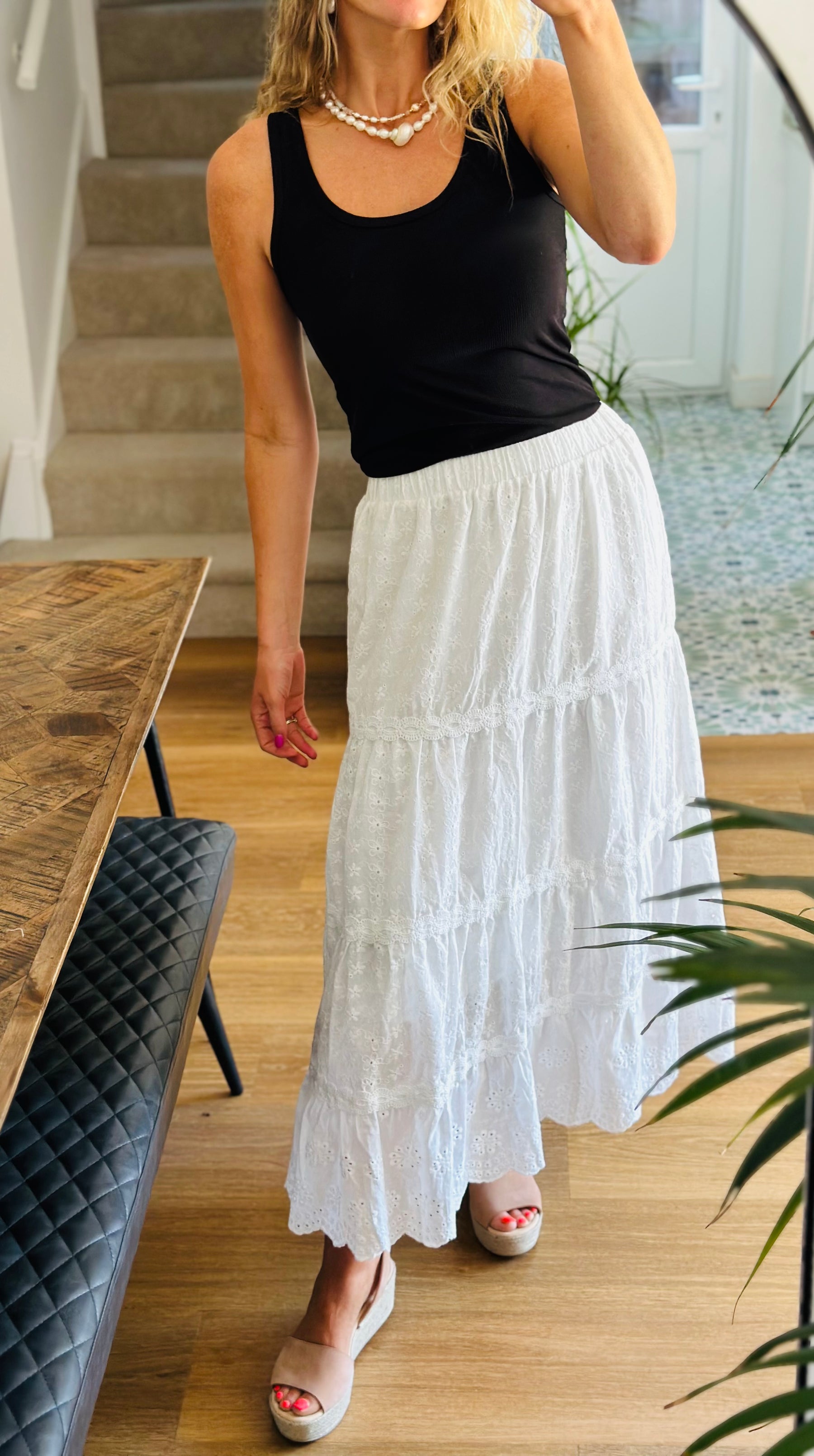 White Cotton Maxi Skirt