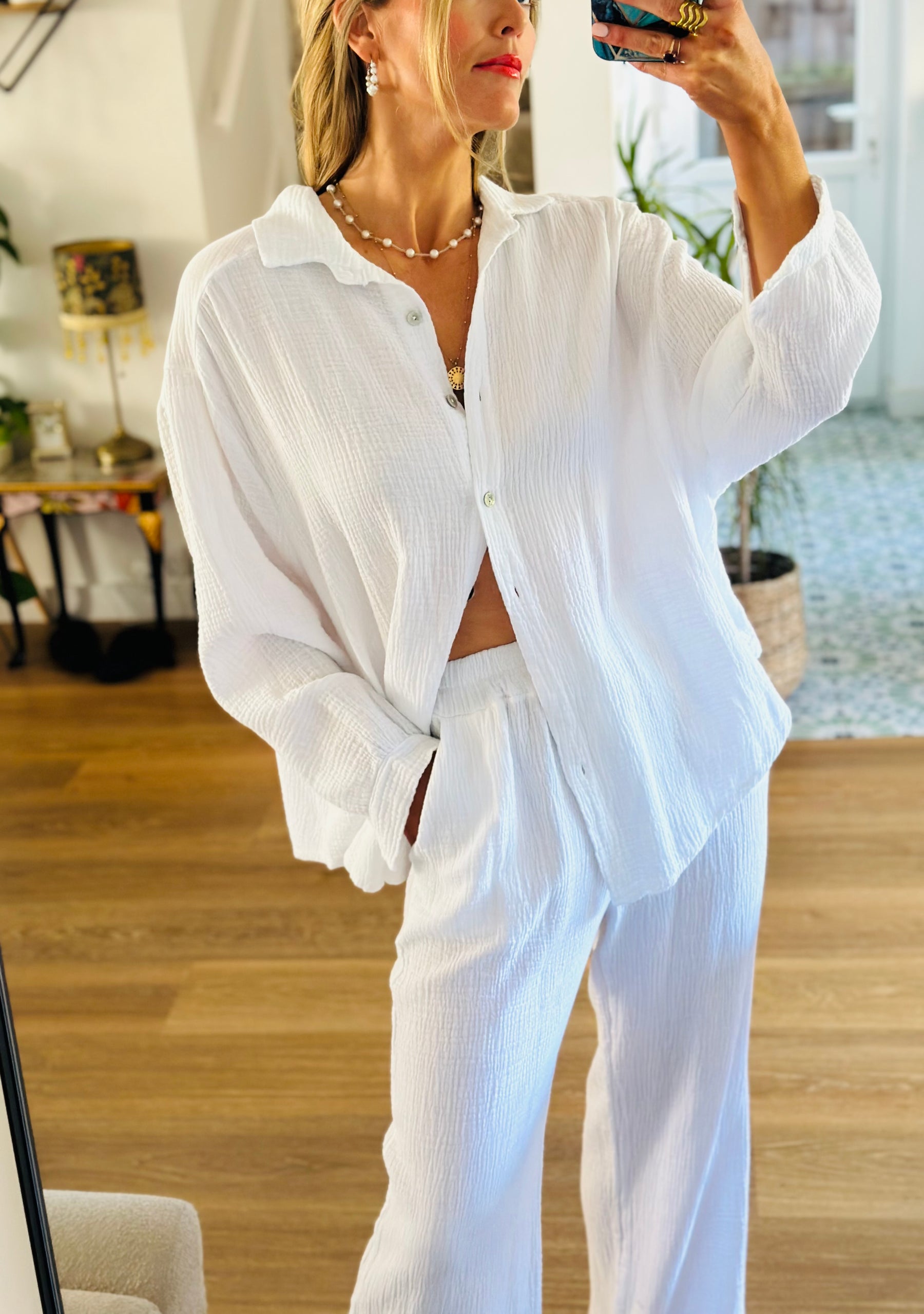 White Cotton Cheesecloth Co-Ord