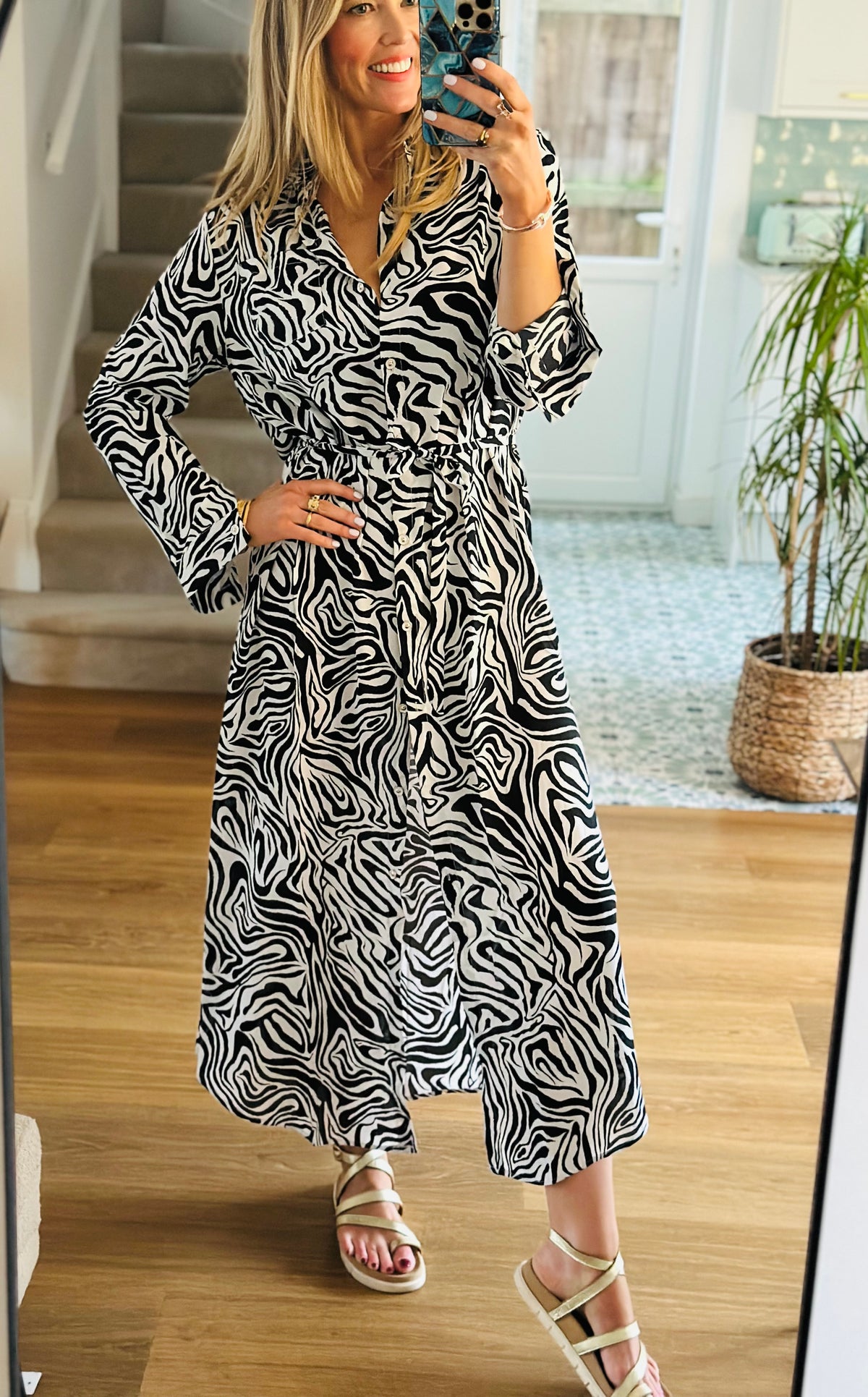 Zebra Maxi Shirt Dress