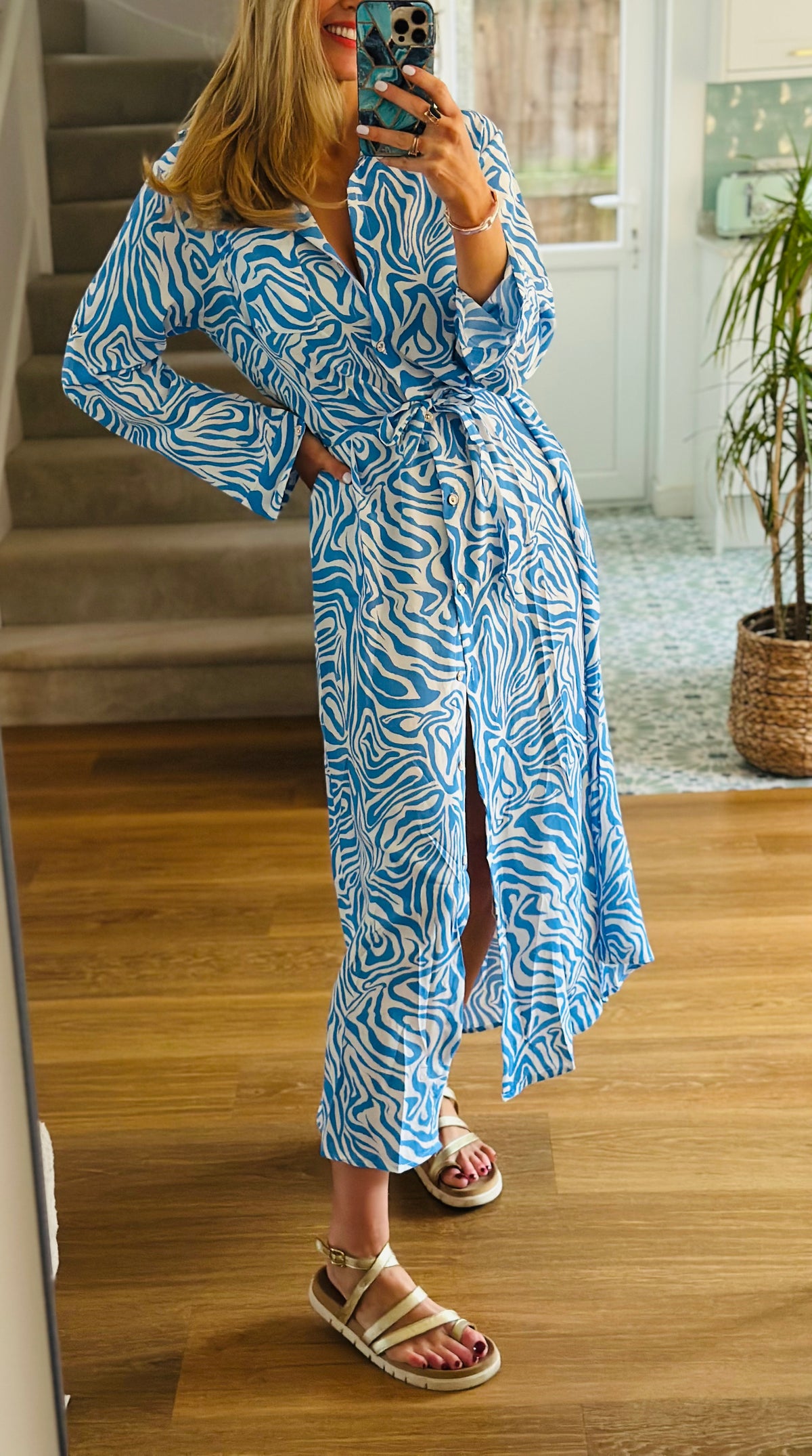 Zebra Maxi Shirt Dress