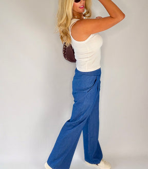 Denim Wide Leg Stretch Trousers