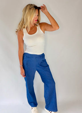 Denim Wide Leg Stretch Trousers
