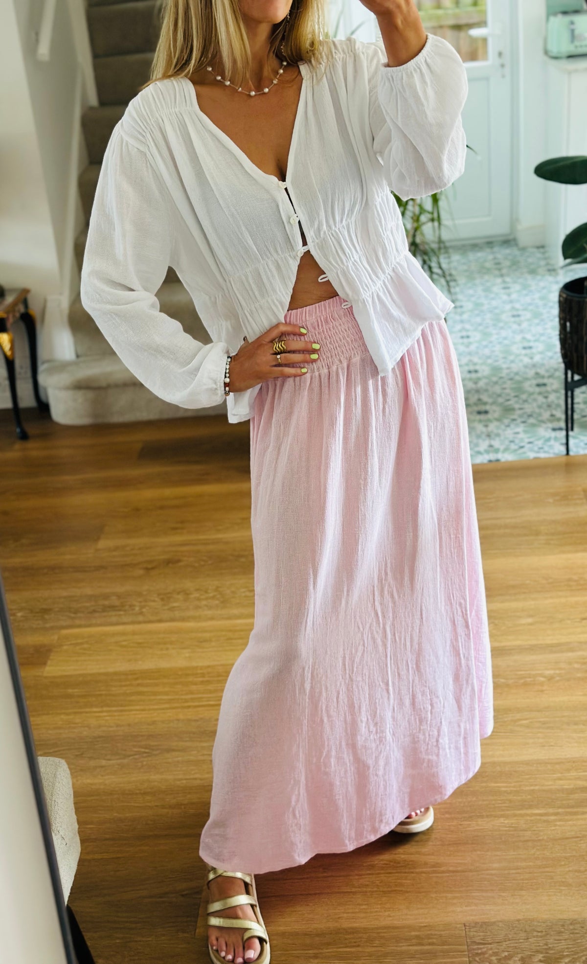 Washed Linen Pink Skirt