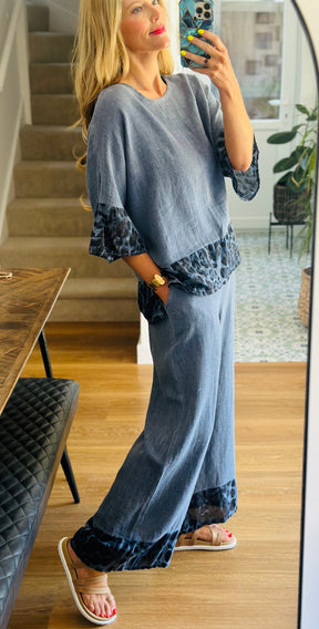 Washed Linen Indigo Leopard Top