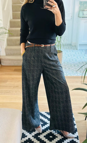 Wide Leg Tweed Effect Trousers