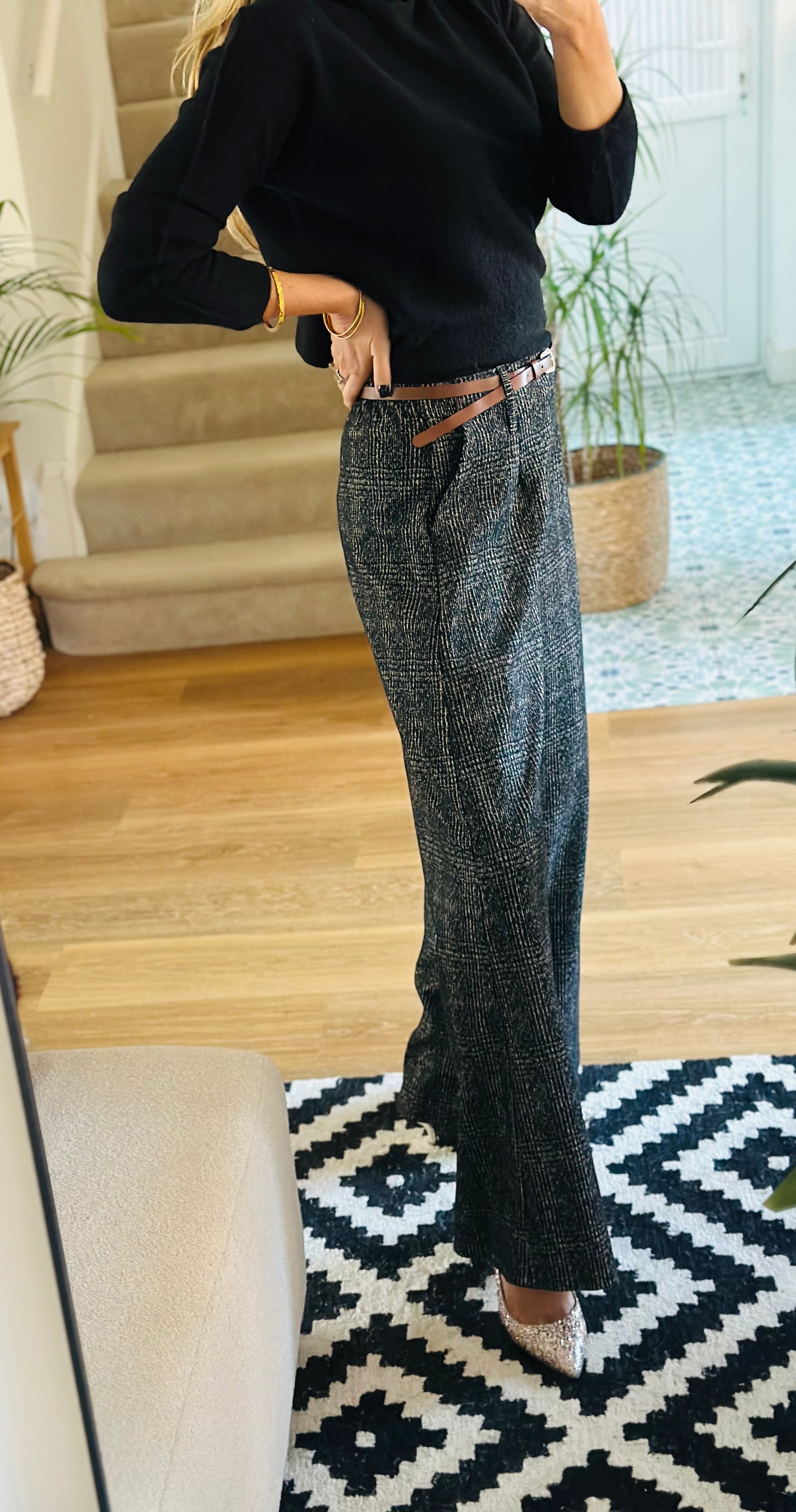 Wide Leg Tweed Effect Trousers
