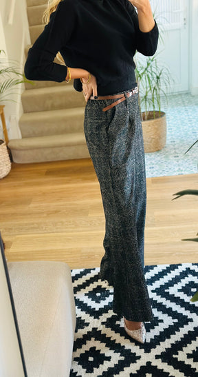Wide Leg Tweed Effect Trousers