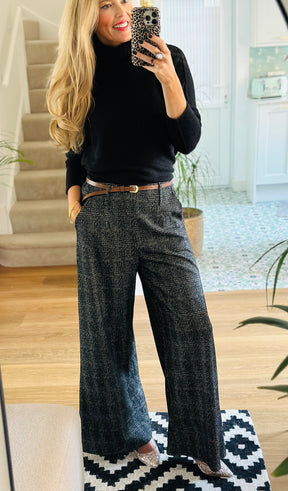 Wide Leg Tweed Effect Trousers