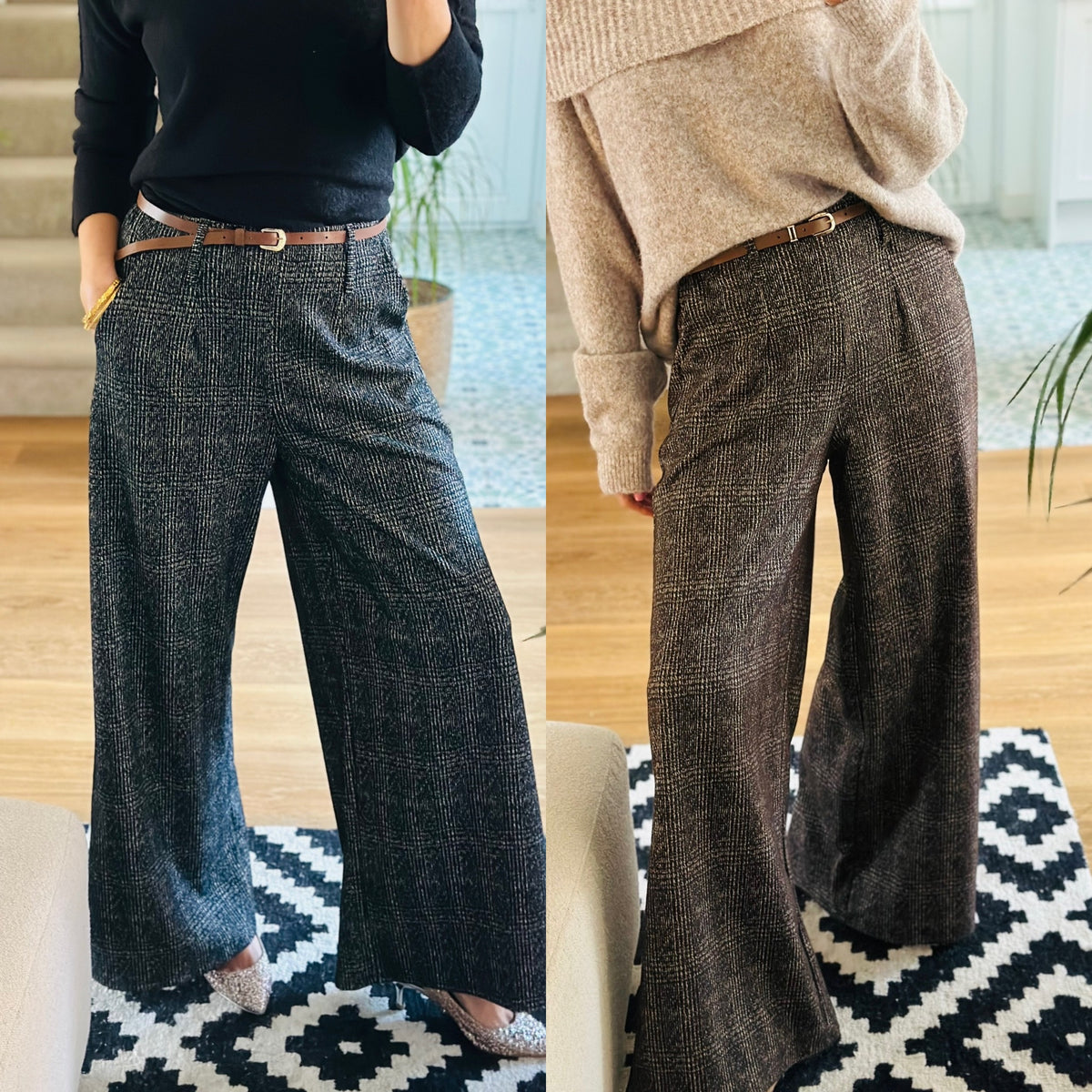 Wide Leg Tweed Effect Trousers