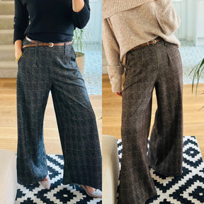 Wide Leg Tweed Effect Trousers