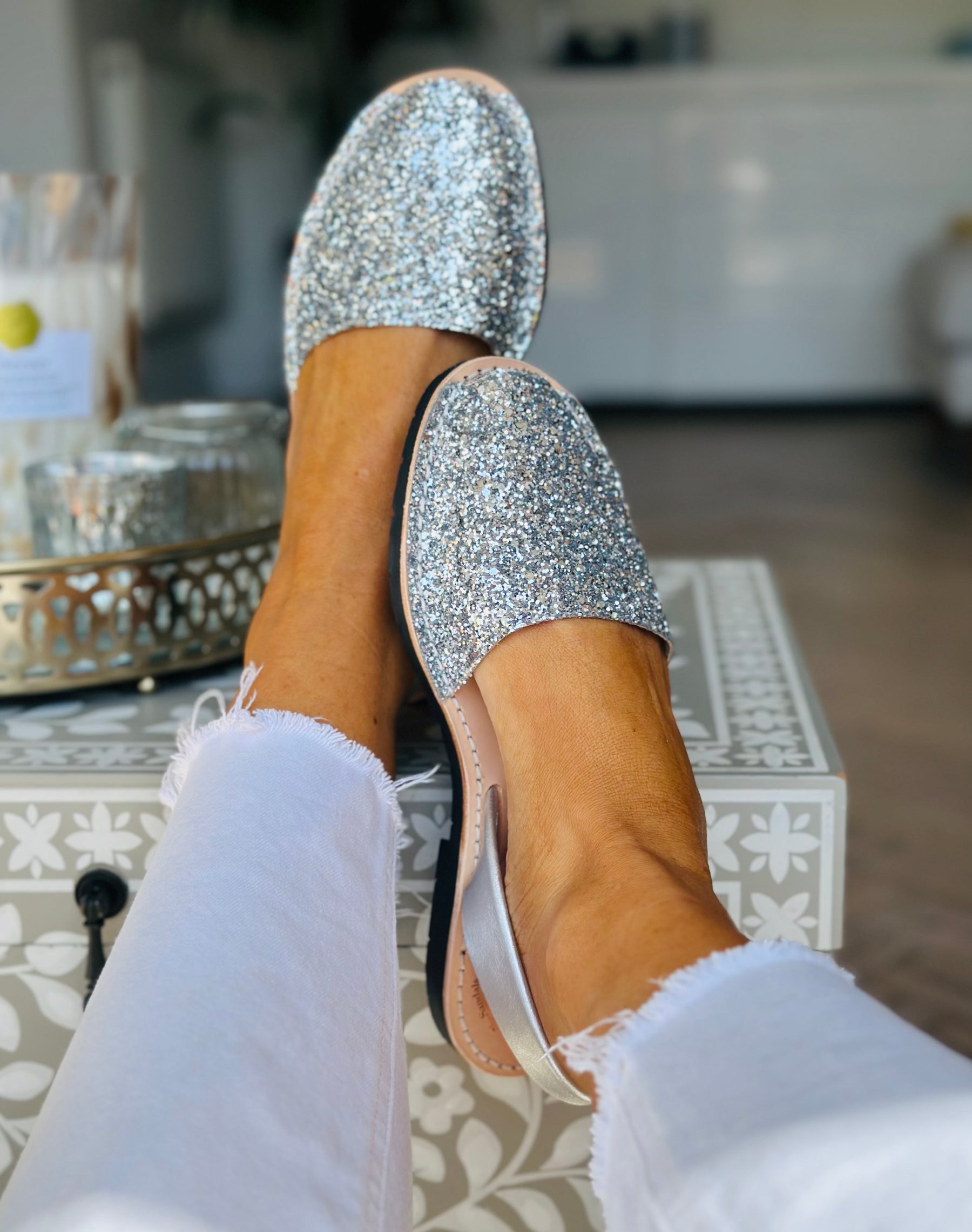 Silver Glitter Avarcas