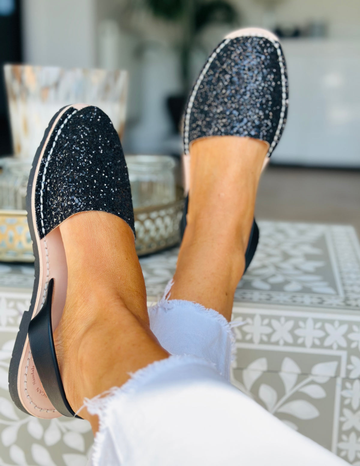 Black Glitter Avarcas