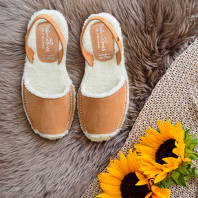 tan nubuck leather wool lined menorcan avarca sandal slippers