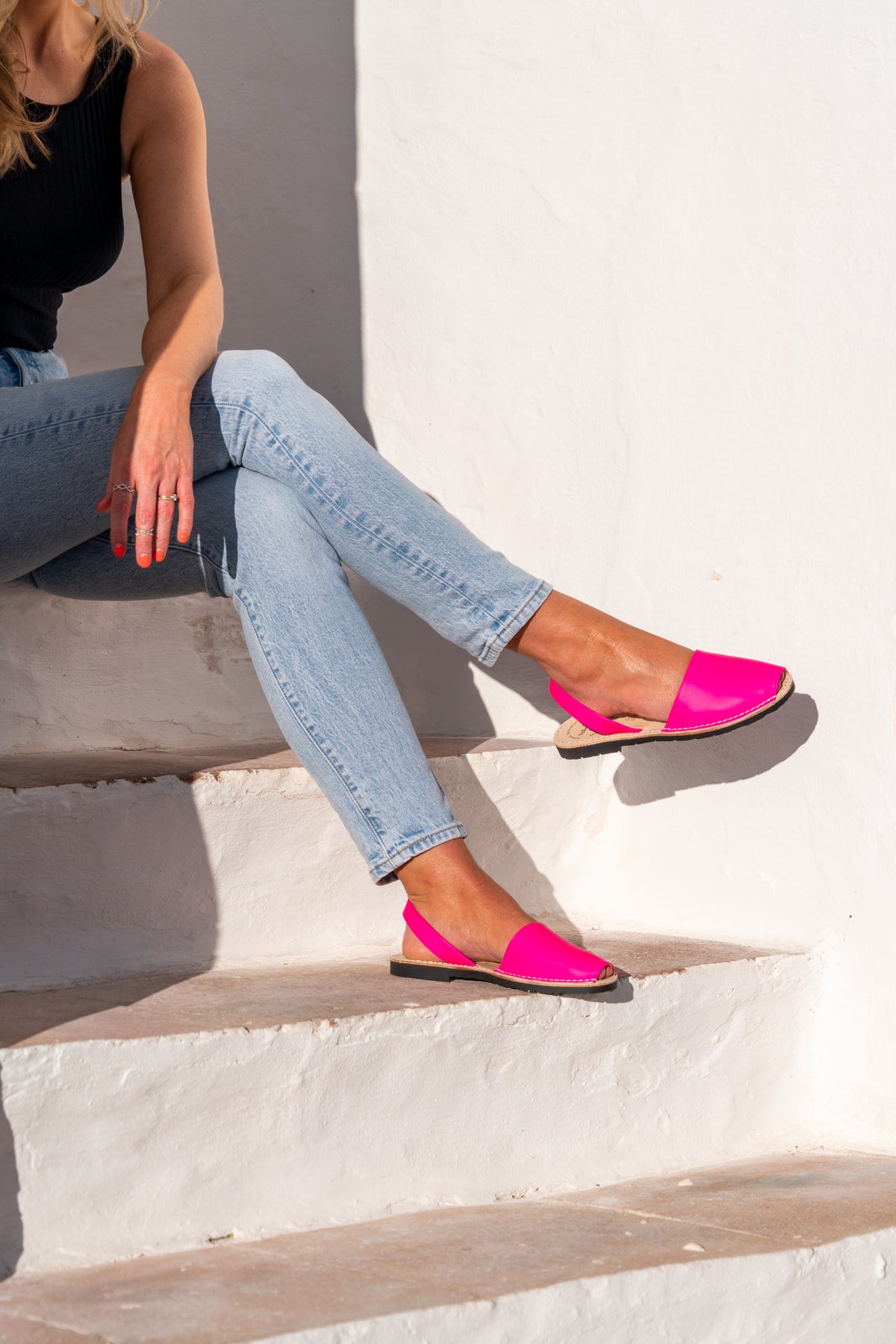 neon pink leather spanish menorcan avarcas sandals