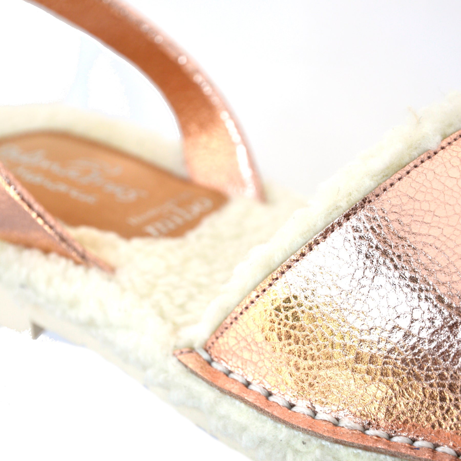 rose gold leather wool lined menorcan avarca sandal slippers