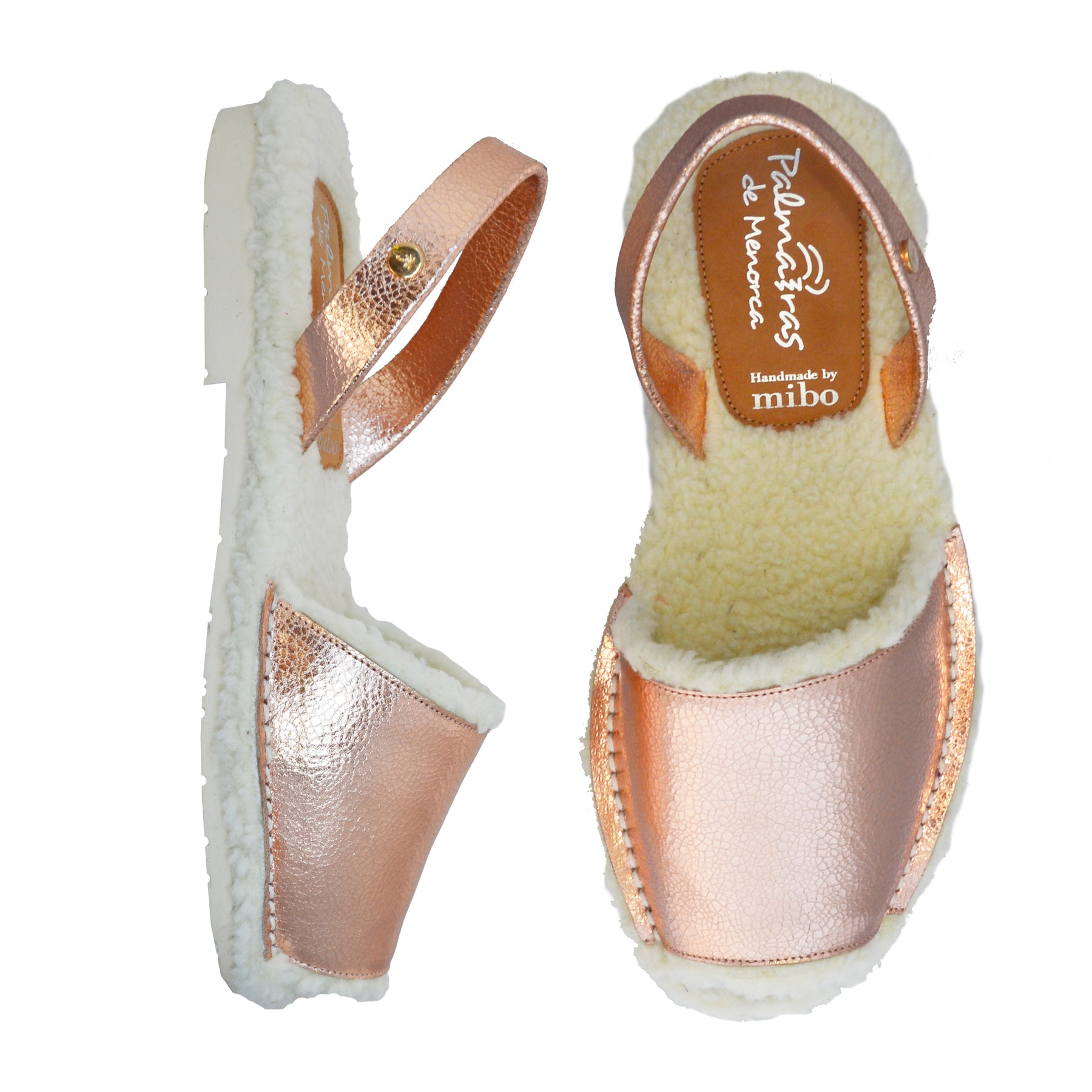 rose gold leather wool lined menorcan avarca sandal slippers