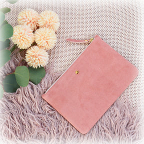 SAMPLE SALE Pink suede mini clutch bag